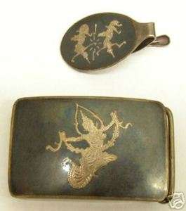 STERLING SIAM SILVER BELT BUCKLE AND TIE CLASP  