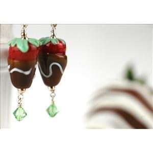 Glass Strawberry Earrings with 6 Berries:  Grocery 