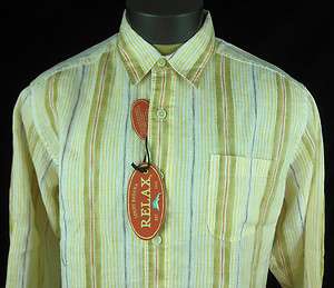   Bahama Linen Long Sleeve La Isla Stripe Shirt Peach Tint Large  