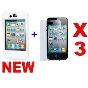  High Quality Plastic Case for iPhone 4G   White + 3 Clear 