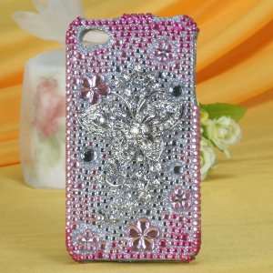 iPhone 4S Butterfly Wing Premium 3D Diamond Cover Case Pink Silver 4S 