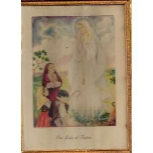 : Vintage Religious Framed Art: OUR LADY OF FATIMA (copyright Marist 