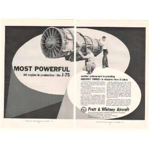  1957 Pratt & Whitney Aircraft J 75 Jet Engine 2 Page Print 