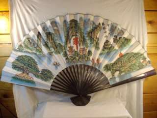 Vtg. Asian Fan Accordian Folding Large Wall Fan / Bamboo  
