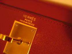 Authentic Hermes Kelly 28 cm Rouge Hermes Box Calf Gold Hardware 