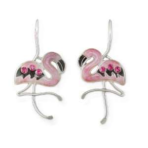 Julie Mammanos Sterling Silver & Crystal Enamel Pink Flamingo Dangle 
