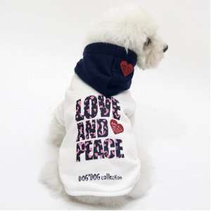     Laurie Love and Peace Hoodie   Color: White, Size: L: Pet Supplies