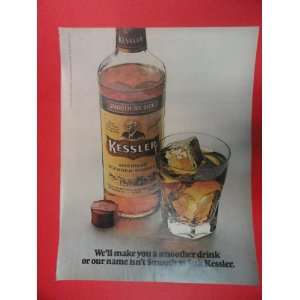 Kessler whiskey 70s Print Ad (large bottle/glass)) Orinigal 1972 