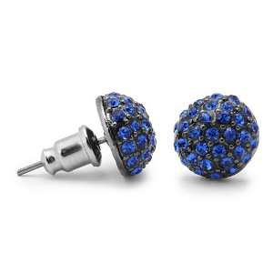  Blue CZ Hip Hop Button Stud Earrings Jewelry