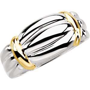 Ring Sterling Silver & 14K Yellow Gold Two Tone Band 