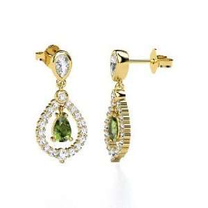  Kate Earrings, Pear Green Tourmaline 14K Yellow Gold Earrings 
