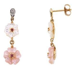   Genuine Pink Tourmaline, Mother Of Pearl & Diamond Earrings Jewelry