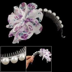   Chiffon Flower Faux Pearl Decor White Plastic Hair Comb Clip: Beauty