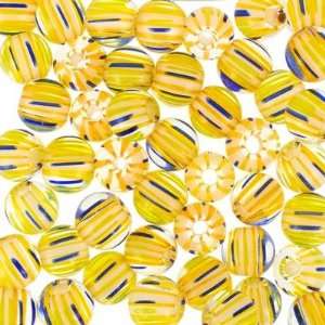  10mm Mellow Yellow Cane Glass Beads Round Arts, Crafts 
