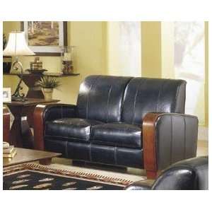  Retro Modern Style 100% Black Leather Sofa Loveseat