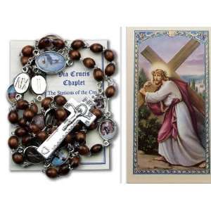 Stations of the Cross Brown Wood Beads Deluxe Chaplets of the Saints 