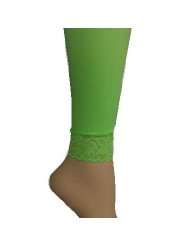 Neon Green Lace Bottom Footless Leggings Tights