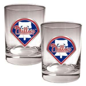   Phillies MLB 2pc Rocks Glass Set   Primary Logo
