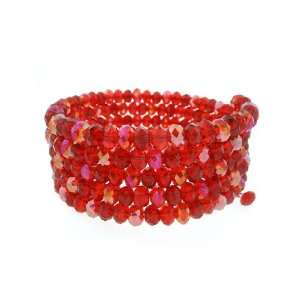   Red Faceted Crystals Coiled Memory Wire Bracelet