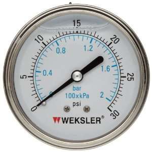 006 BY42YPD4CW Pressure Gauge, Liquid Filled, 2 1/2 Dial, 0 30 