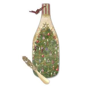  Vintage Christmas Tree Wine Bottle Cheese Server w/ Gold 