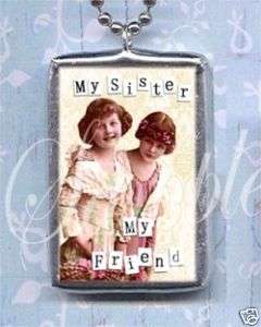 SISTERS glass SOLDERED PENDANT ALTERED ART necklace  