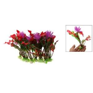   Plastic Plants Fish Tank Ornament w. Purple Flower: Pet Supplies