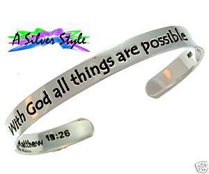 Sterling Silver Scripture Cuff Bracelet Matthew 19:26  