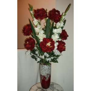   : Contemporary Red Peony & White Gladiola Silk Floral: Home & Kitchen