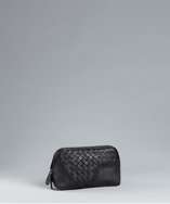 Bottega Veneta black intrecciato leather stitched zip case style 
