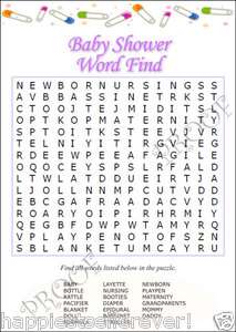 PRINTABLE BABY SHOWER * WORD FIND GAME UNLIMITED PRINT  