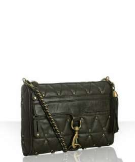   #313249601 dark olive quilted leather MAC studded crossbody clutch