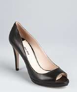 Miu Miu black leather peep toe platform heels style# 319413001