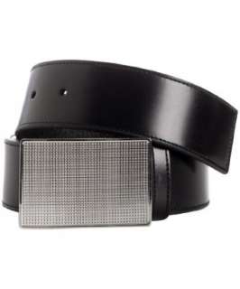 Prada black leather beveled buckle belt  
