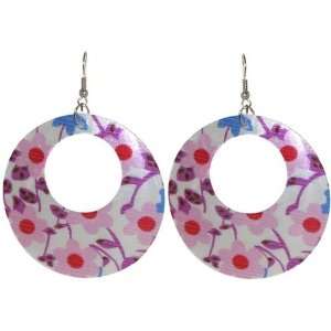  Floral Printed Capiz Shell Earrings In Pink with Lavender 