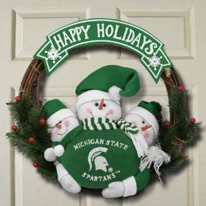   20 Three Plush Snowmen Happy Holidays Wreath