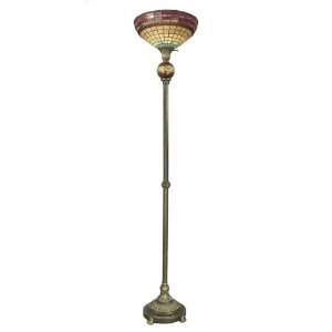   Torchiere Lamp, Classical Brass and Art Glass Shade