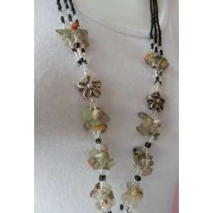  Handmade 3 Strand Beads & Quartz Necklace 18 Inches Long 