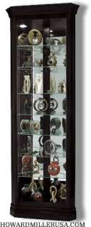 Howard Miller black corner small display curio cabinet; back mirror 