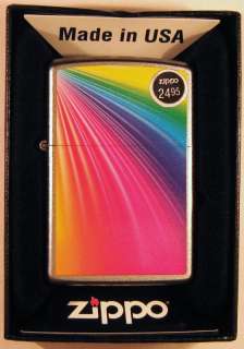 New Zippo Lighter   Brushed Chrome   Rainbow Design  