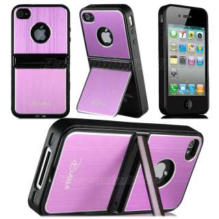 Black Deluxe Aluminum Hard Case Cover Chrome Stand F iPhone 4 G 4S W 