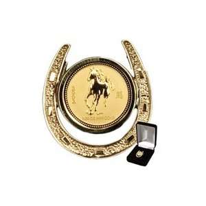  Australian 2002 24K Gold Horse Coin in 14K Horseshoe Slide 
