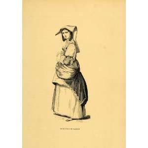   Italian Woman Girl Salerno Italy   Original Engraving