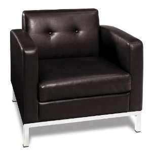  Sofa Arm Chair with Button Tufted Back in Espresso Faux Leather 
