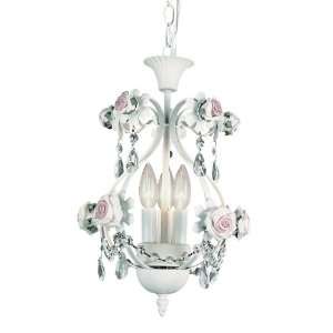  3 Light Pink Rose Pendant with Crystal Droplets