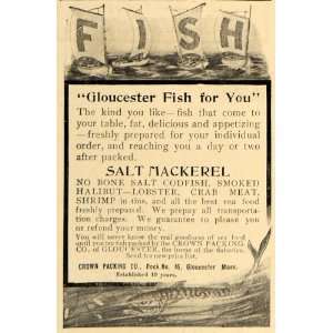  1907 Ad Salt Makerel Gloucester Fish Crown Packing Co 