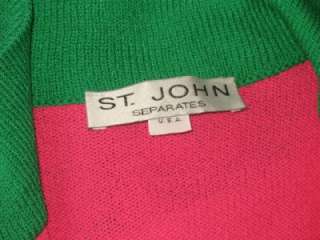 St John green pink knit suit jacket blazer sweater size S 6 8  
