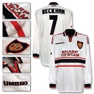  97 98 Man Utd Away L/S Players Jersey + Beckham 7 (C/L 