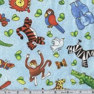   Jungle Friends Animals Blue Fabric By The Yard: Arts, Crafts & Sewing