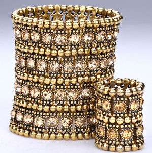 Gold crystal stretch bracelet ring set 4 row A1 jewelry  